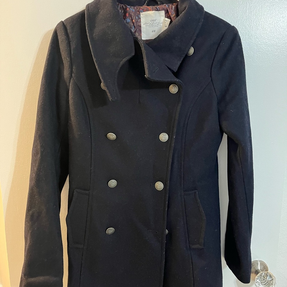 H&M Women's Navy Double-Breasted Pea Coat
